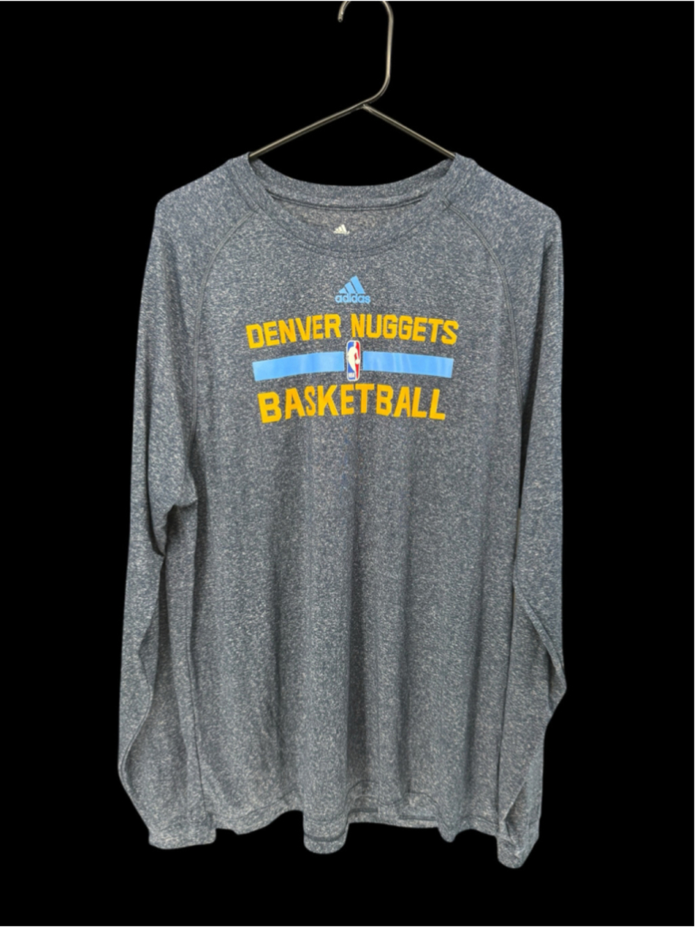 Men's Adidas Denver Nuggets Long Sleeve Tee Grey Yellow Size L